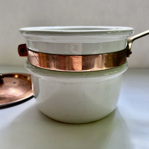 Vintage Double Brass Handled Copper & Ceramic Bain-Marie - Picture 8 of 16